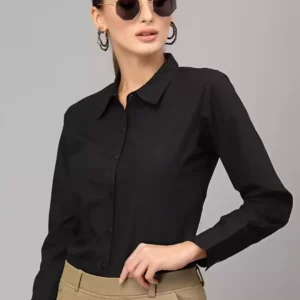 Women's Cotton Lycra Black Formal Shirt
